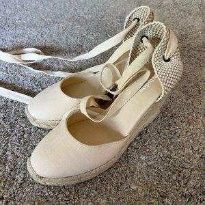 Soludos Lace-up Marseille Wedge Sandals (Ivory) - Size 7.5
